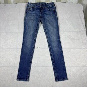 Miss‎ Me Skinny Jeans Womens Blue Deinm Studded Whiskering Pockets Outdoor 25